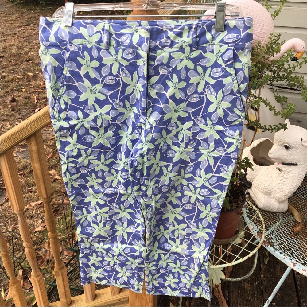 Lilly Pulitzer Lucky Ladybug Floral Pants Sz 6P Vintage White Label Blue Green